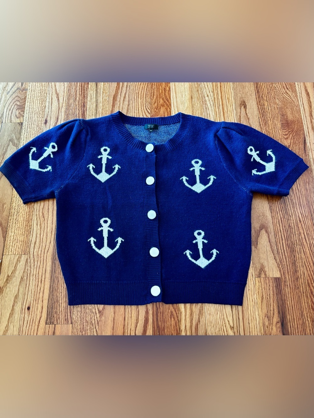 debut Navy and White Knit Cardigan with Anchors